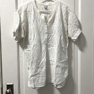 I.Crew white eyelet pattern tunic-style blouse